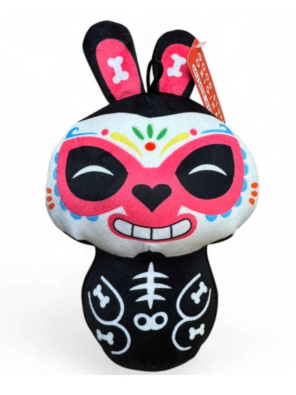 Mushie Wrestlers Black & Pink Day of the Dead Bunny Plush Toy - Kids Toys 7.5”